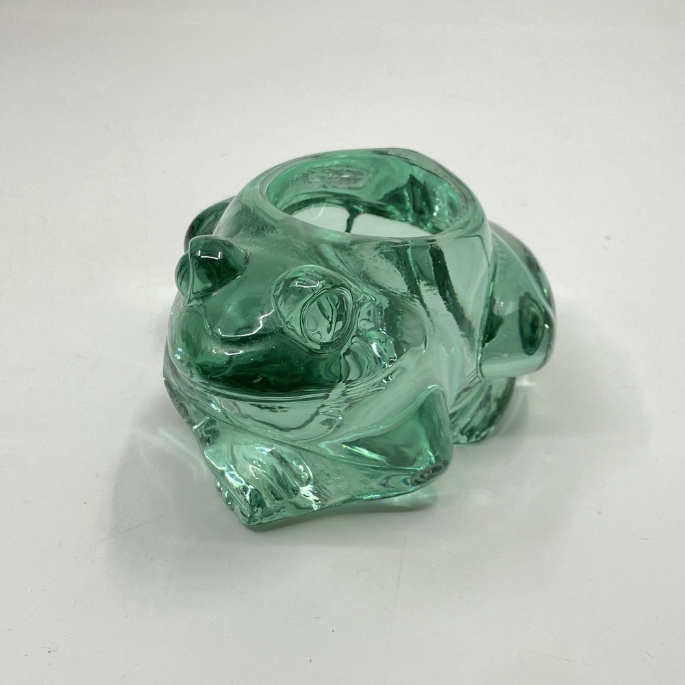 Vintage Indiana Glass Frog Votive Candle Holder Teal Green Figural Toad Decor